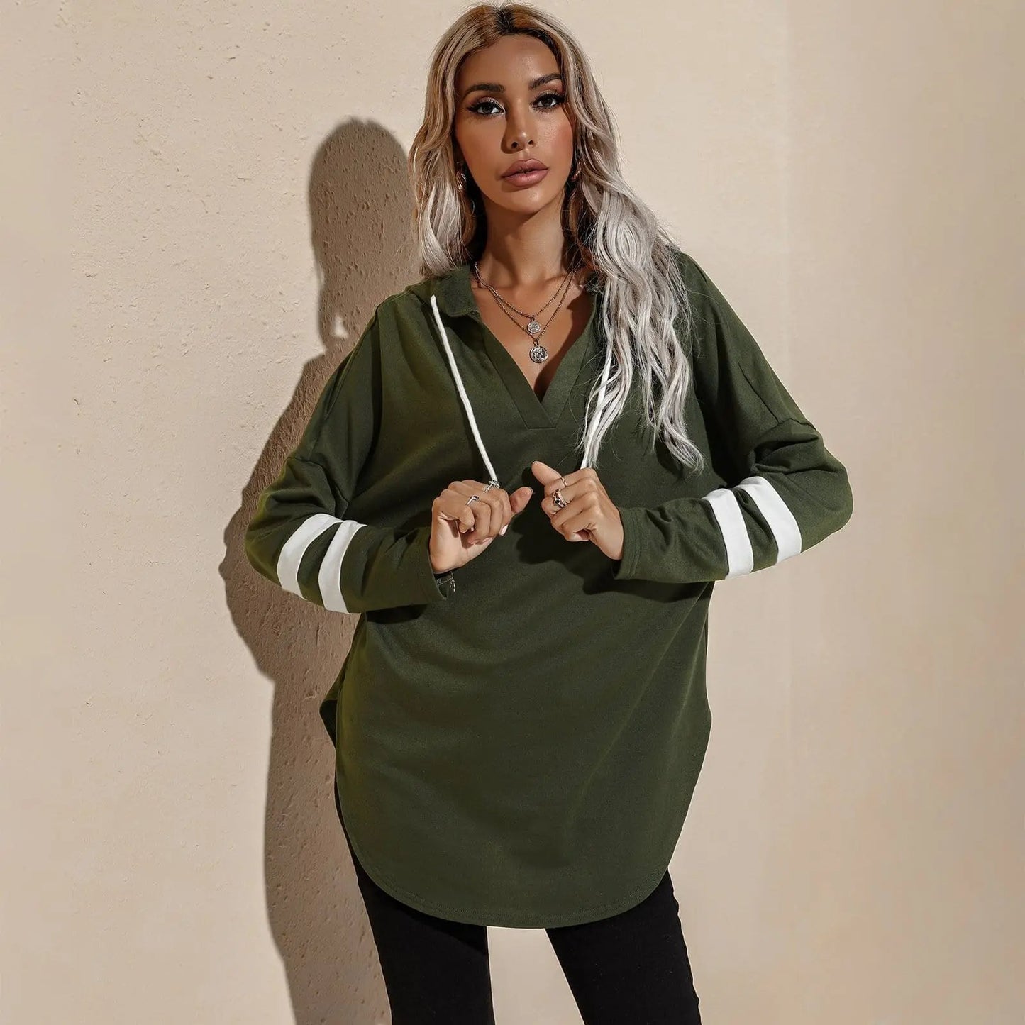 V Neck Sporty Hoodie Sweater Anna-Kaci Wholesale