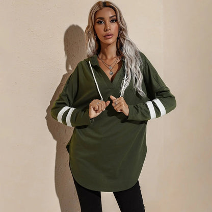 V Neck Sporty Hoodie Sweater Anna-Kaci Wholesale