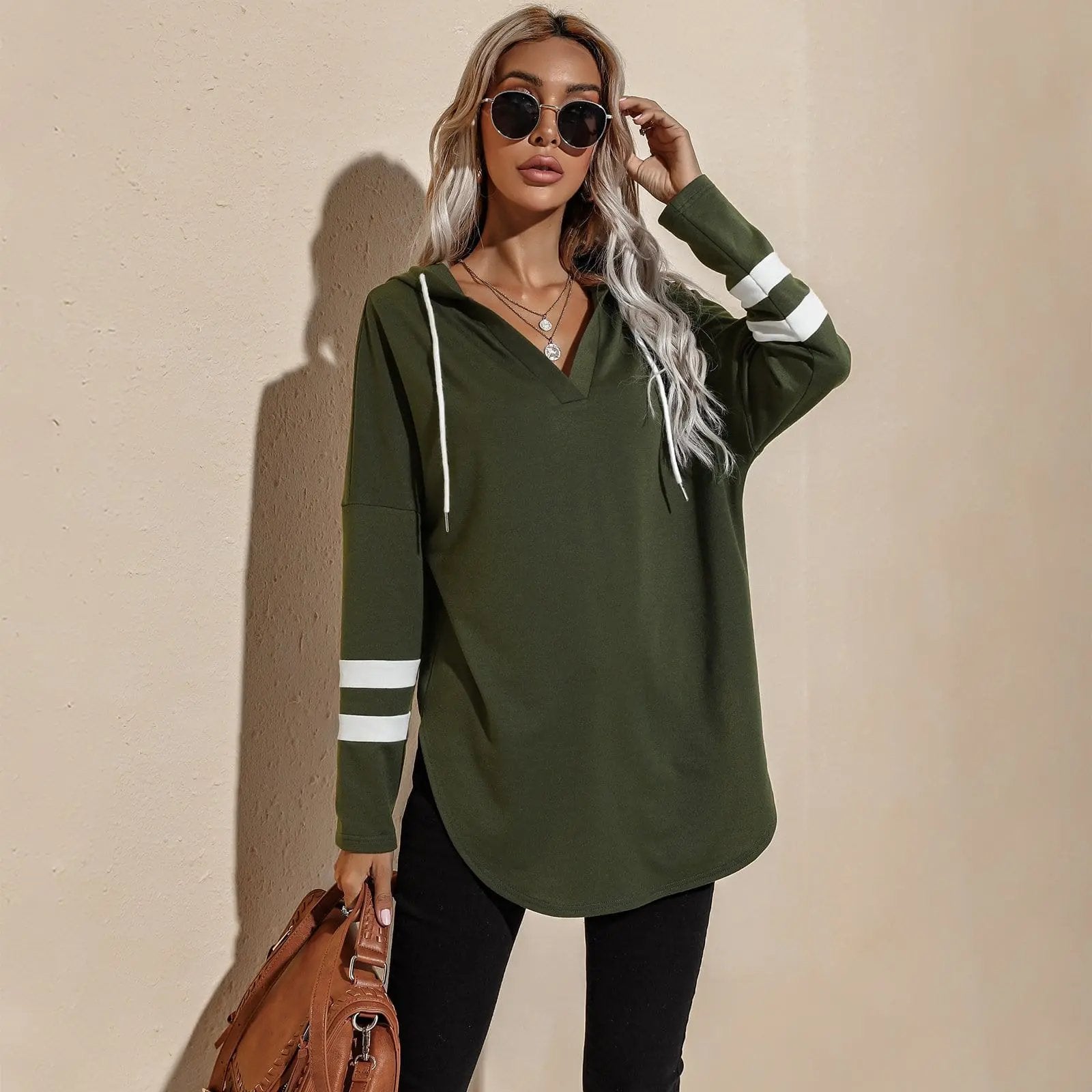 V Neck Sporty Hoodie Sweater Anna-Kaci Wholesale