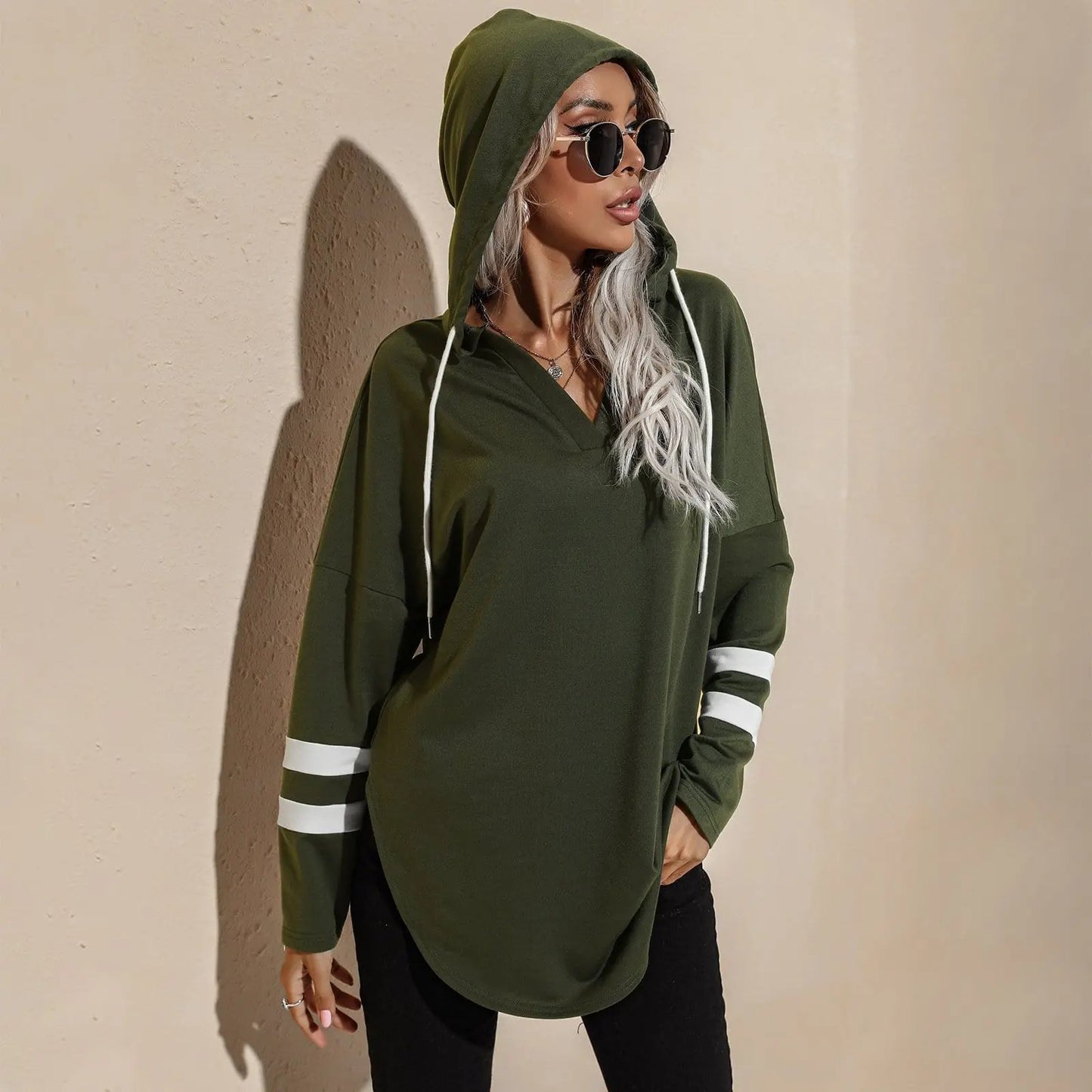 V Neck Sporty Hoodie Sweater Anna-Kaci Wholesale
