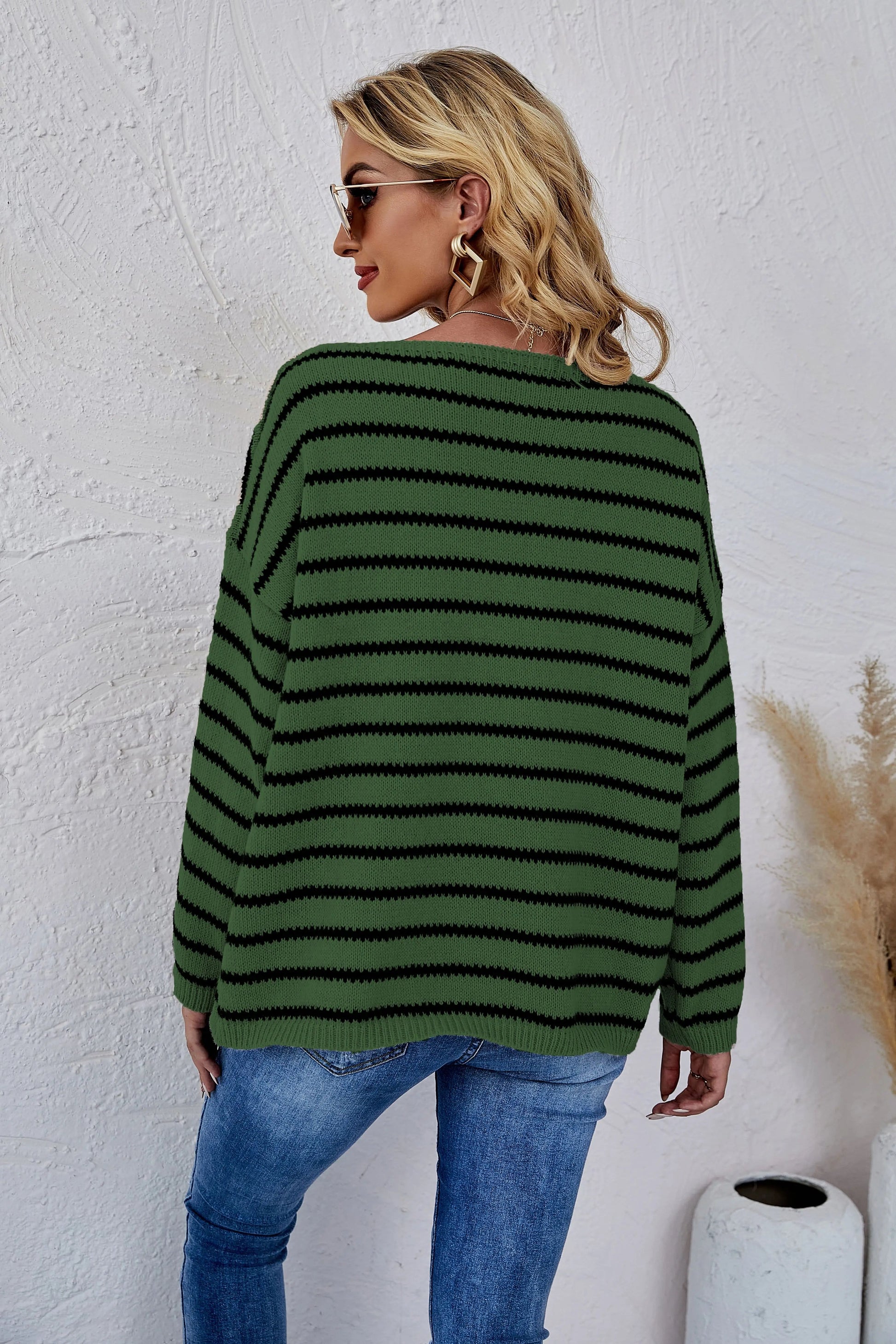 Round Neck Striped Knit Sweater Anna-Kaci Wholesale