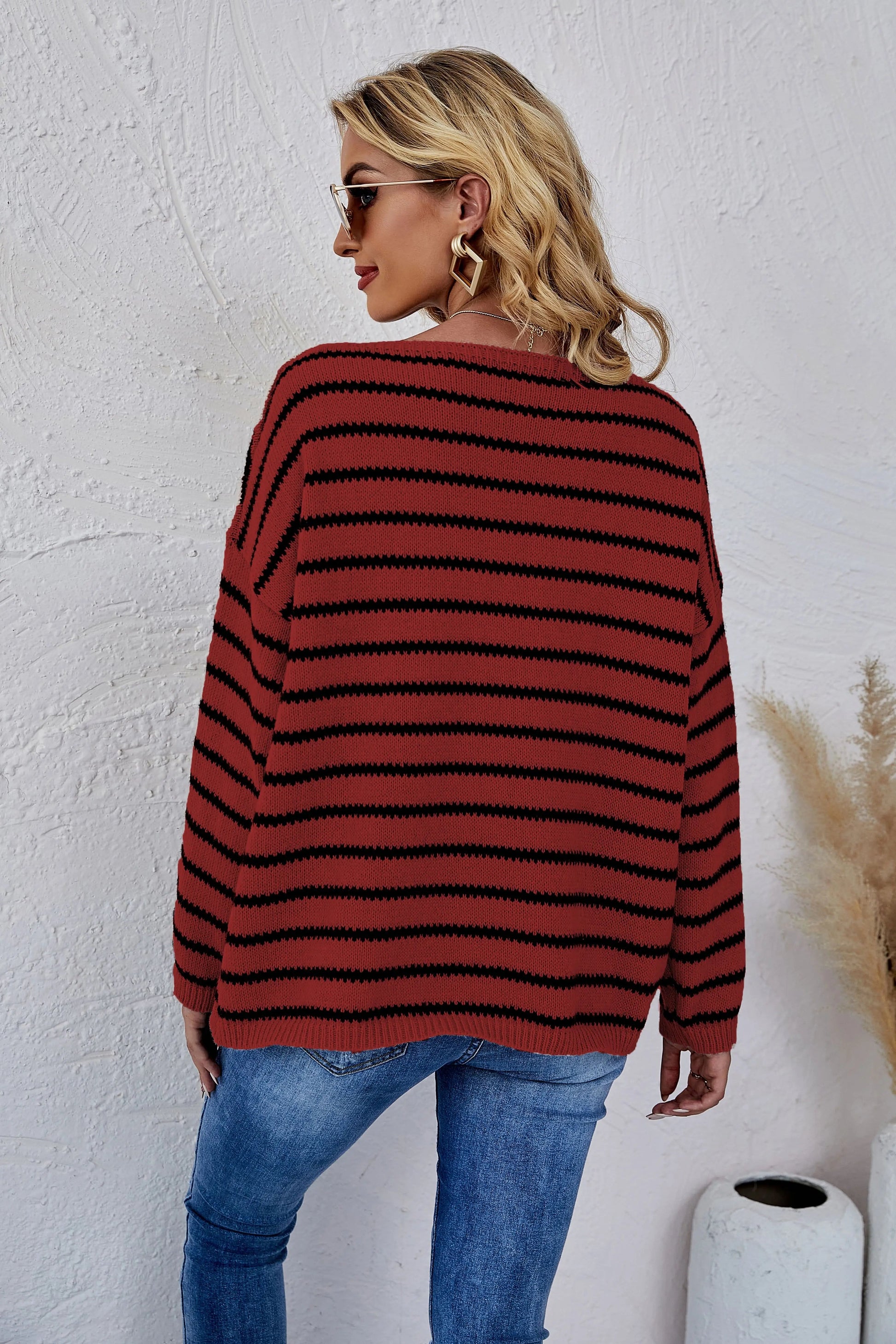 Round Neck Striped Knit Sweater Anna-Kaci Wholesale