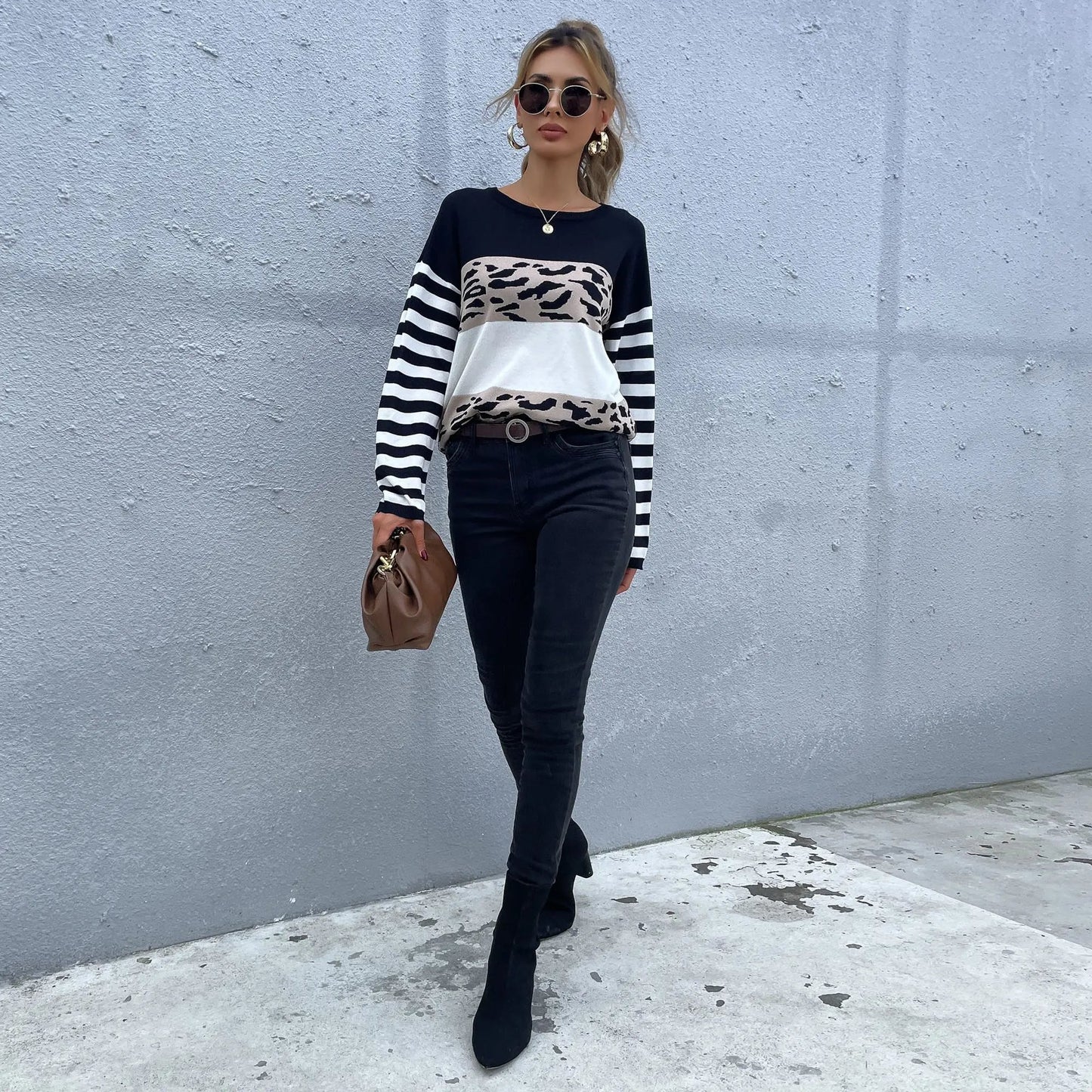 Color Block Mixed Prints Sweater Anna-Kaci Wholesale