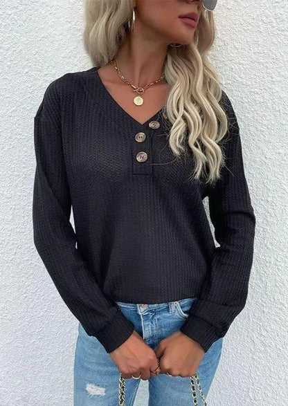 Contrast Half Button Front Sweater Anna-Kaci Wholesale