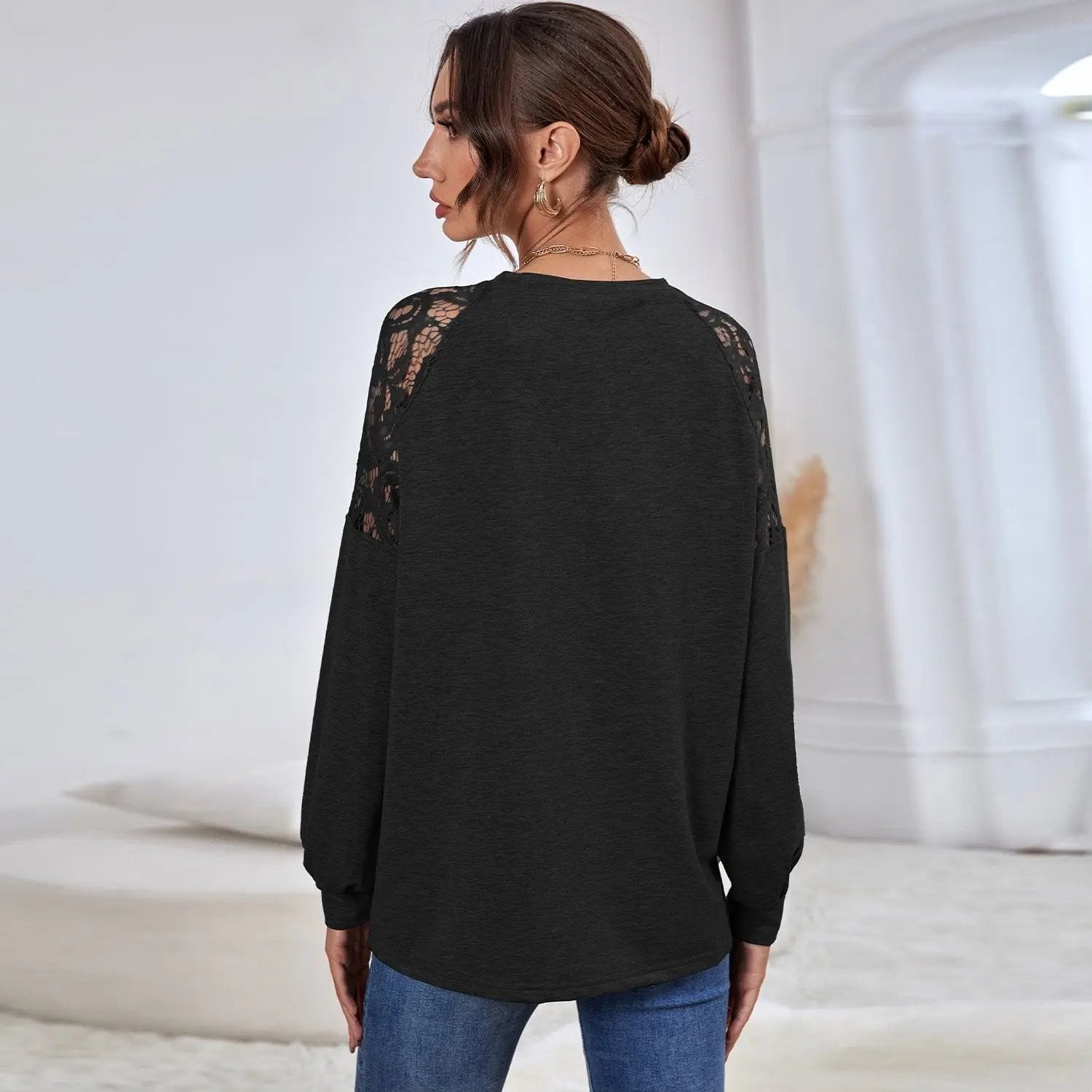 Lace Detail Raglan Sleeve Sweater Anna-Kaci Wholesale