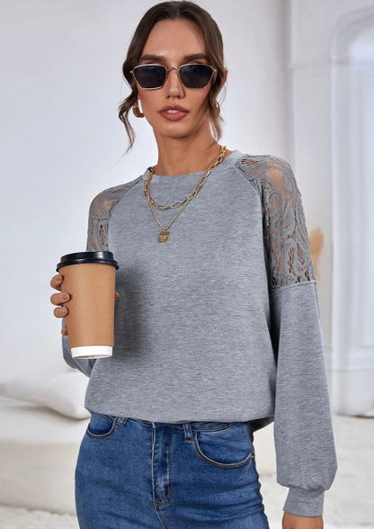 Lace Detail Raglan Sleeve Sweater Anna-Kaci Wholesale