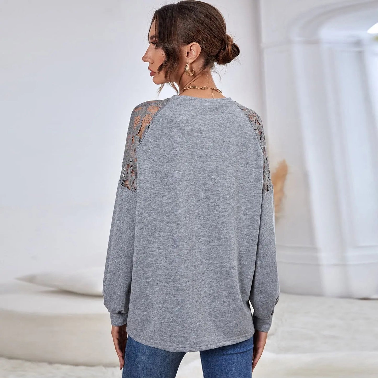Lace Detail Raglan Sleeve Sweater Anna-Kaci Wholesale