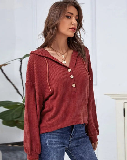 Hooded Waffle Knit Sweater Anna-Kaci Wholesale