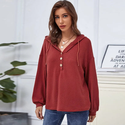 Hooded Waffle Knit Sweater Anna-Kaci Wholesale