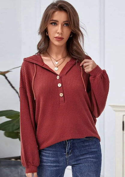 Hooded Waffle Knit Sweater Anna-Kaci Wholesale