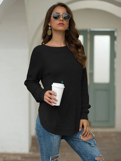 Rounded Hem Knit Sweater Anna-Kaci Wholesale
