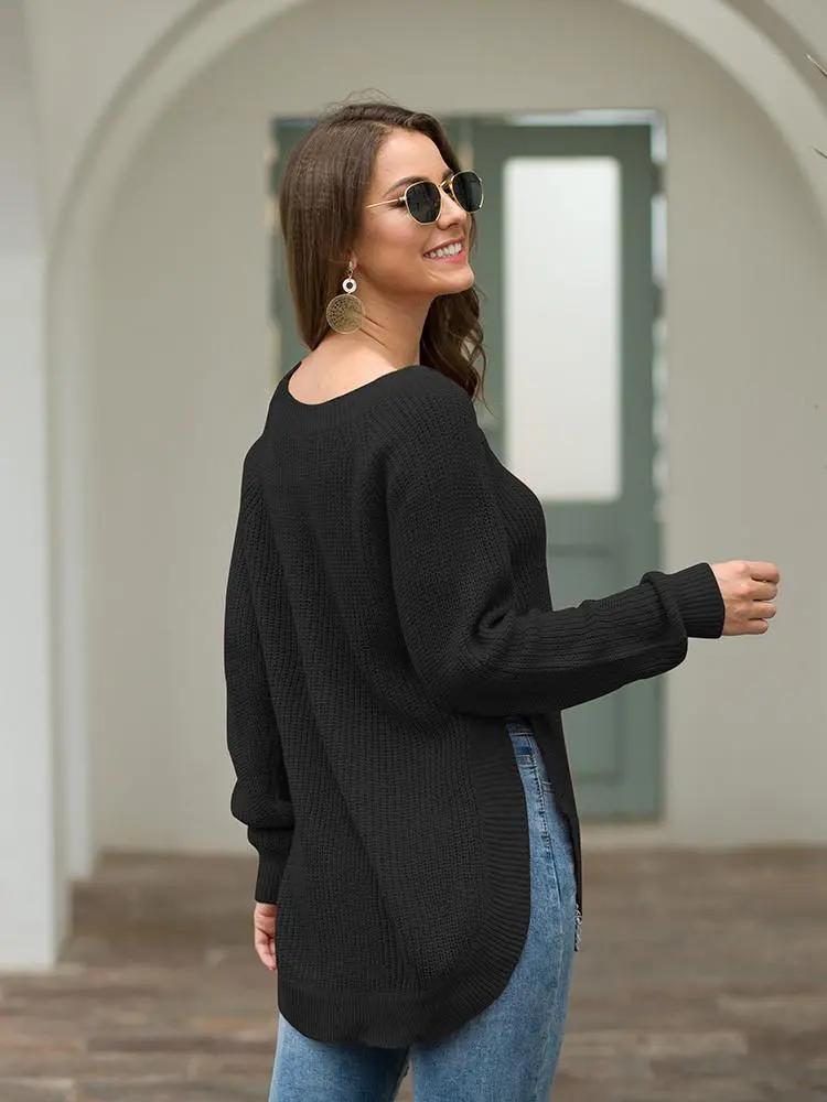 Rounded Hem Knit Sweater Anna-Kaci Wholesale