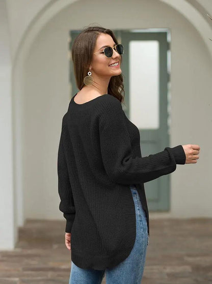Rounded Hem Knit Sweater Anna-Kaci Wholesale