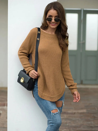 Rounded Hem Knit Sweater Anna-Kaci Wholesale