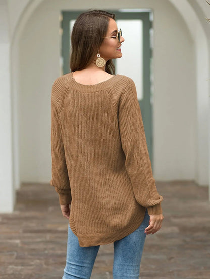 Rounded Hem Knit Sweater Anna-Kaci Wholesale