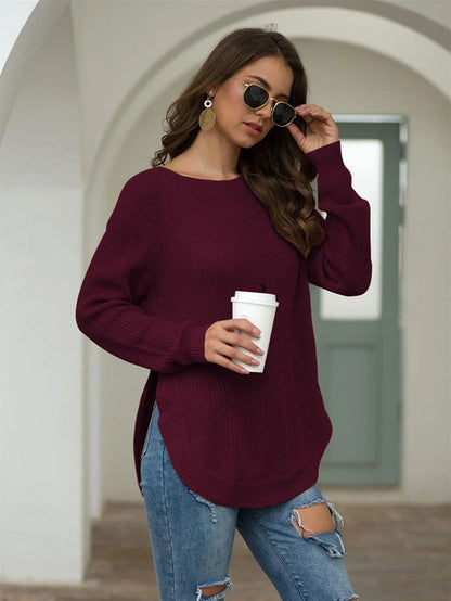 Rounded Hem Knit Sweater Anna-Kaci Wholesale