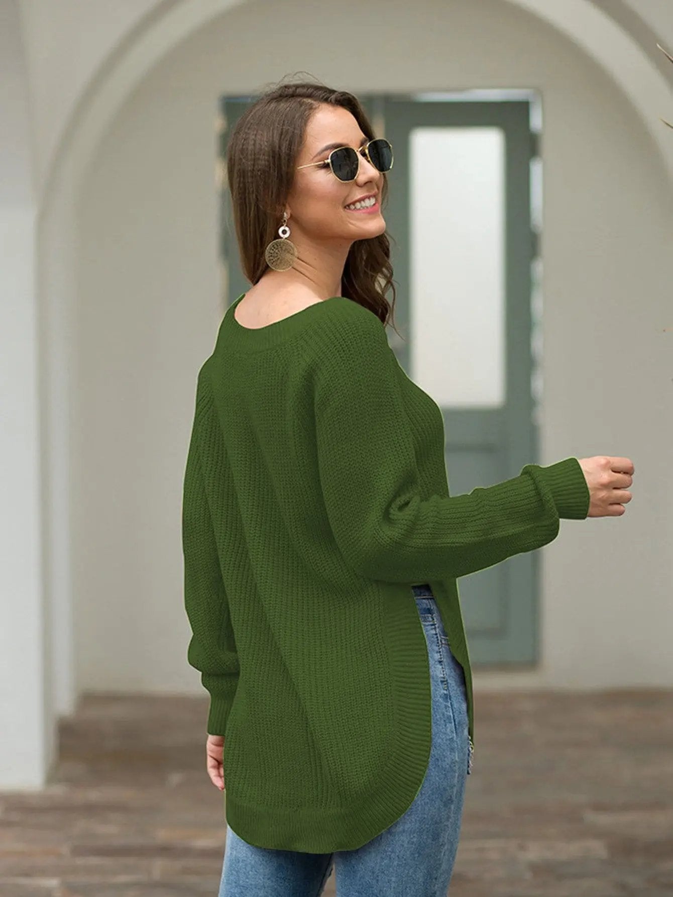 Rounded Hem Knit Sweater Anna-Kaci Wholesale