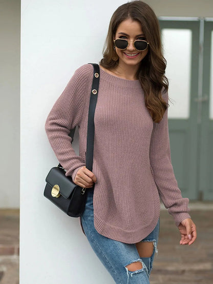 Rounded Hem Knit Sweater Anna-Kaci Wholesale