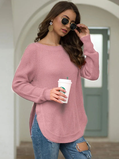 Rounded Hem Knit Sweater Anna-Kaci Wholesale