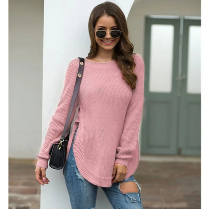 Rounded Hem Knit Sweater Anna-Kaci Wholesale