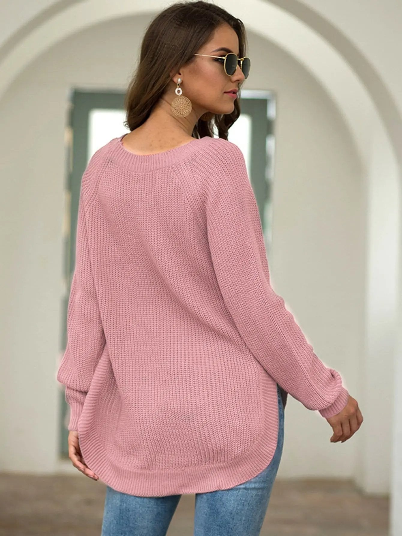 Rounded Hem Knit Sweater Anna-Kaci Wholesale
