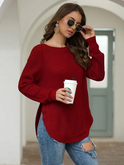 Rounded Hem Knit Sweater Anna-Kaci Wholesale