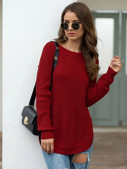 Rounded Hem Knit Sweater Anna-Kaci Wholesale