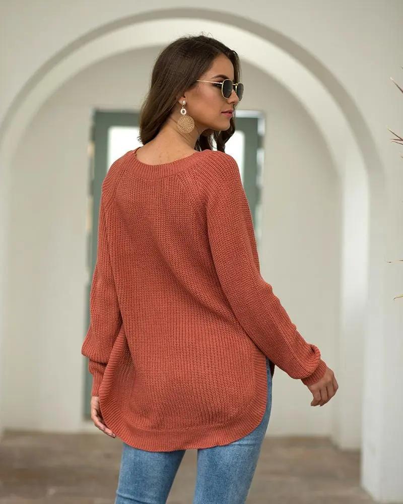 Rounded Hem Knit Sweater Anna-Kaci Wholesale