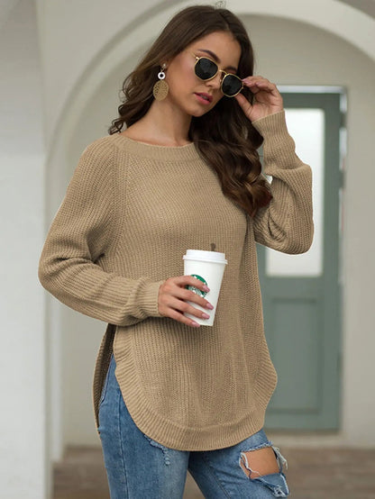 Rounded Hem Knit Sweater Anna-Kaci Wholesale
