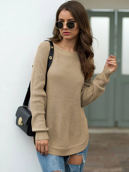 Rounded Hem Knit Sweater Anna-Kaci Wholesale