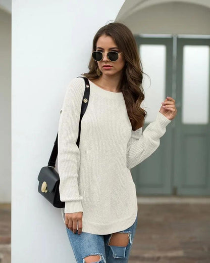 Rounded Hem Knit Sweater Anna-Kaci Wholesale