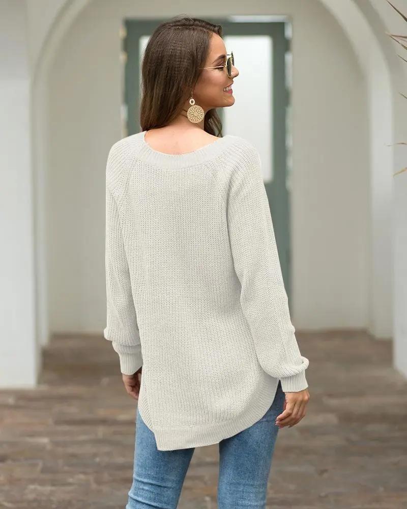 Rounded Hem Knit Sweater Anna-Kaci Wholesale