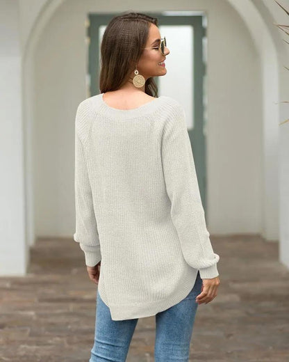 Rounded Hem Knit Sweater Anna-Kaci Wholesale