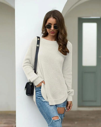 Rounded Hem Knit Sweater Anna-Kaci Wholesale