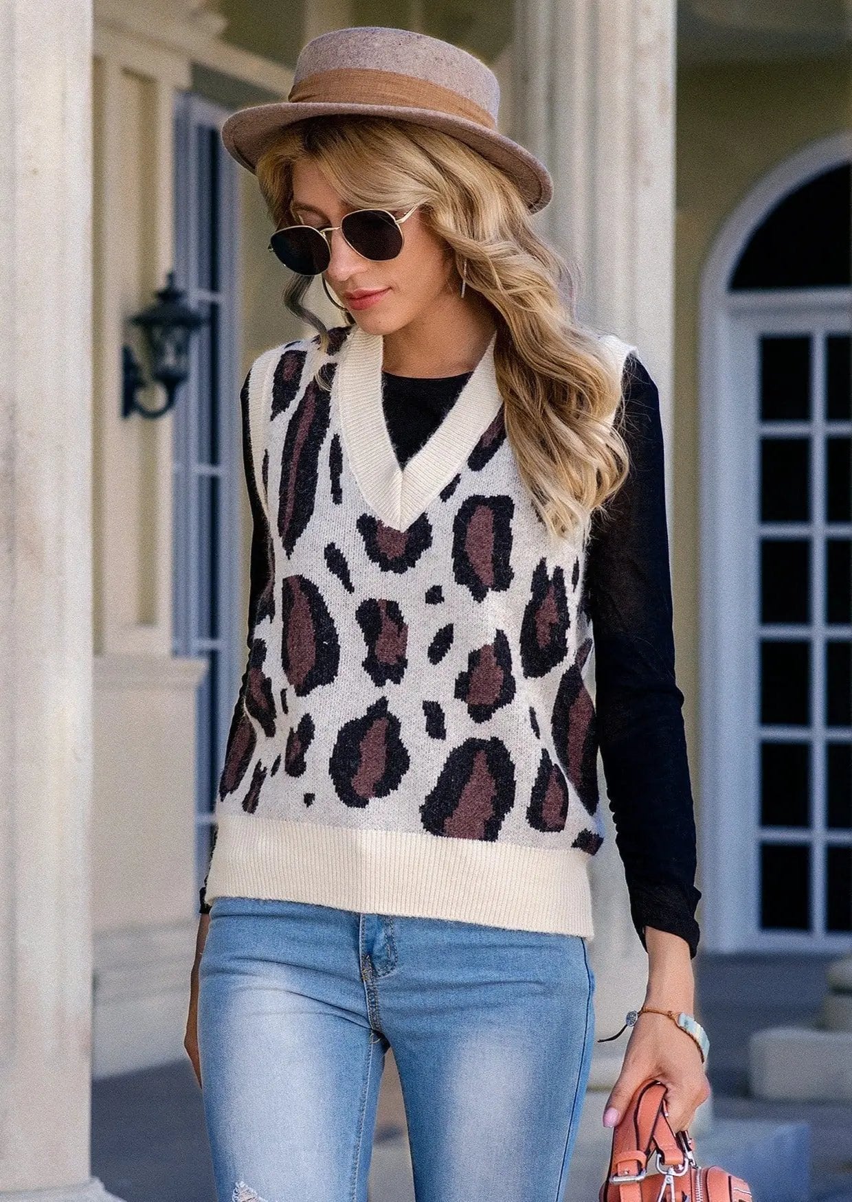 Leopard Print Sweater Vest Anna-Kaci Wholesale