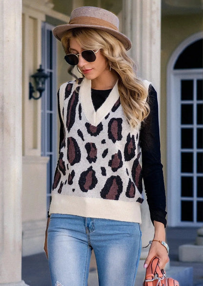Leopard Print Sweater Vest Anna-Kaci Wholesale