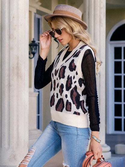 Leopard Print Sweater Vest Anna-Kaci Wholesale