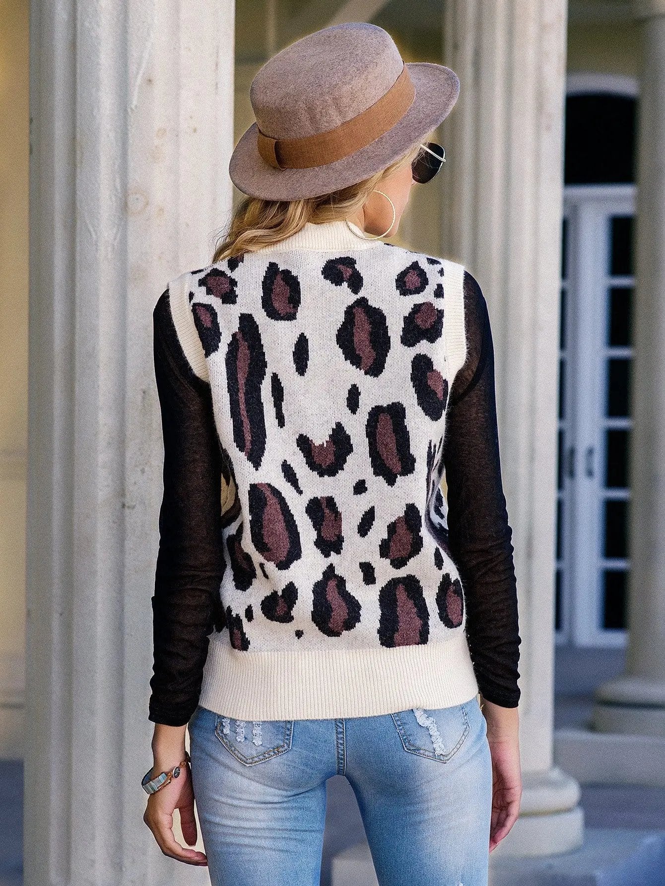 Leopard Print Sweater Vest Anna-Kaci Wholesale