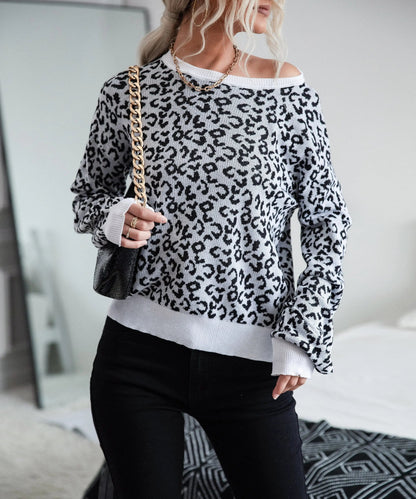 Leopard Print Contrast Trim Sweater Anna-Kaci Wholesale