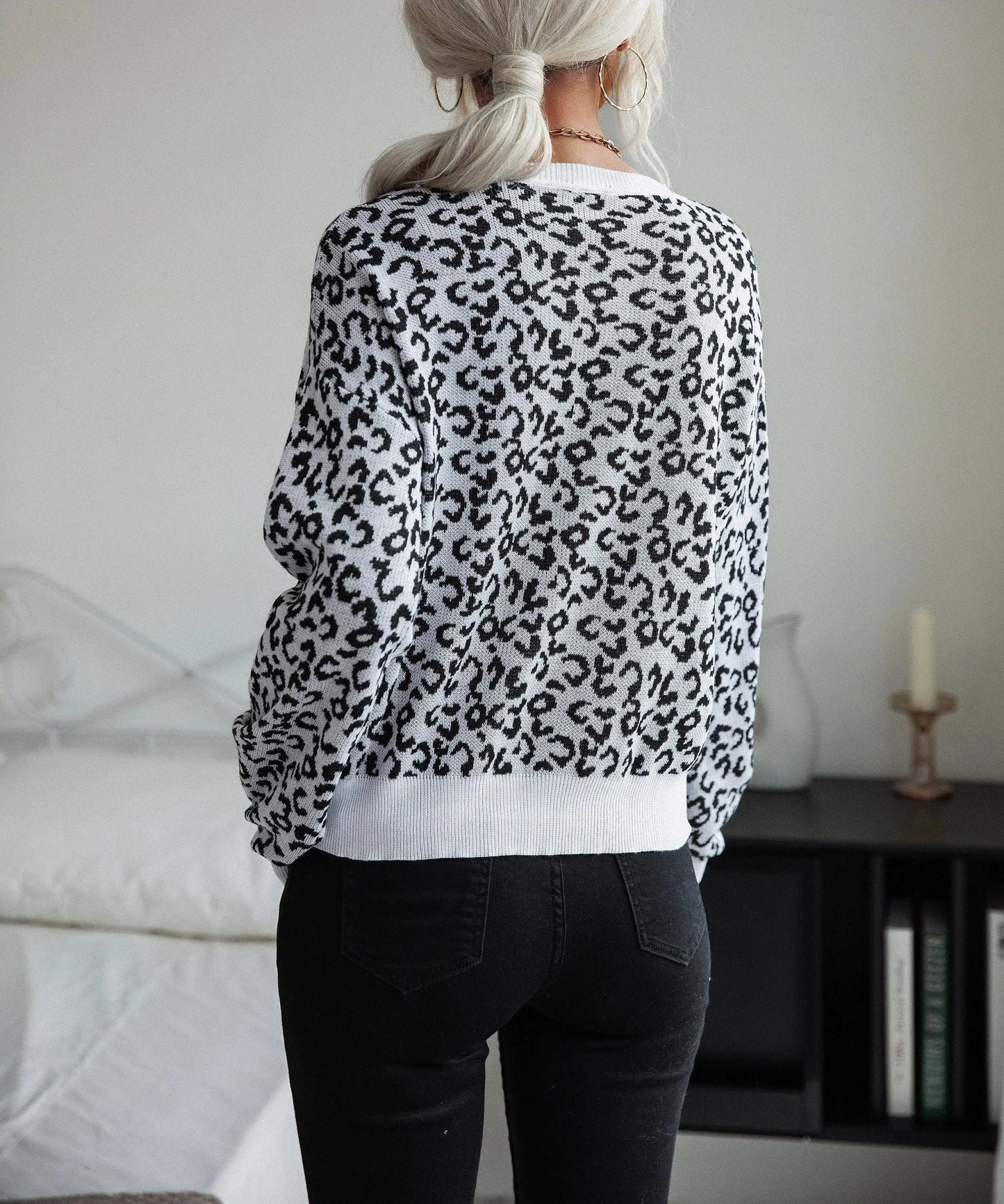 Leopard Print Contrast Trim Sweater Anna-Kaci Wholesale