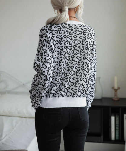 Leopard Print Contrast Trim Sweater Anna-Kaci Wholesale