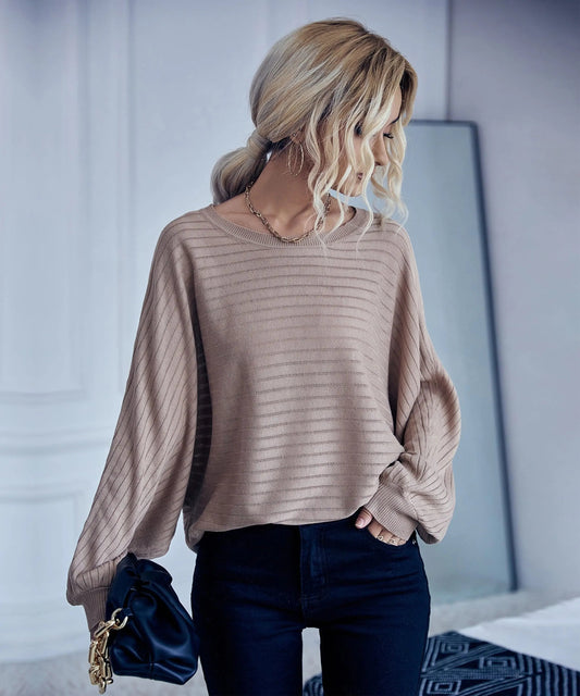 Striped Knit Loose Fit Sweater Anna-Kaci Wholesale