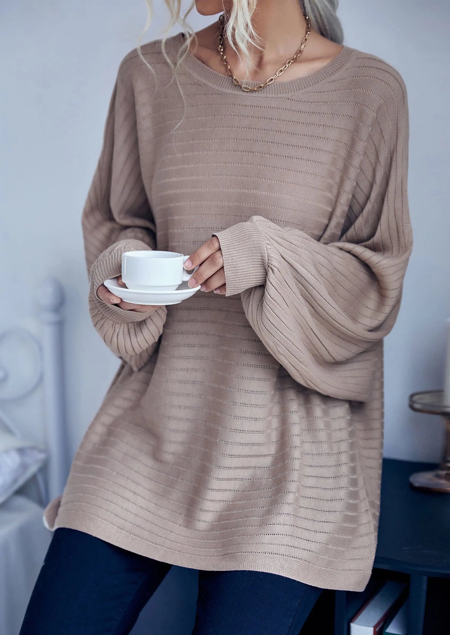 Striped Knit Loose Fit Sweater Anna-Kaci Wholesale