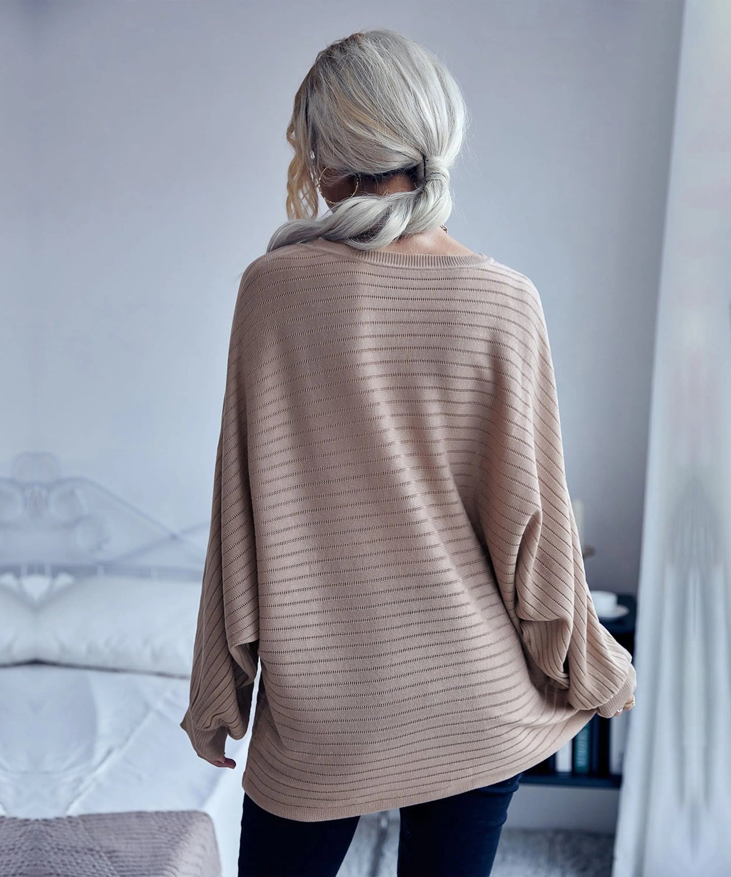 Striped Knit Loose Fit Sweater Anna-Kaci Wholesale