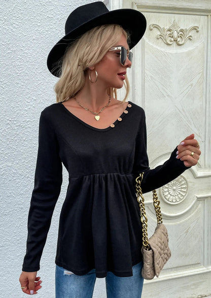 Button Neck Peplum Hem Sweater Anna-Kaci Wholesale