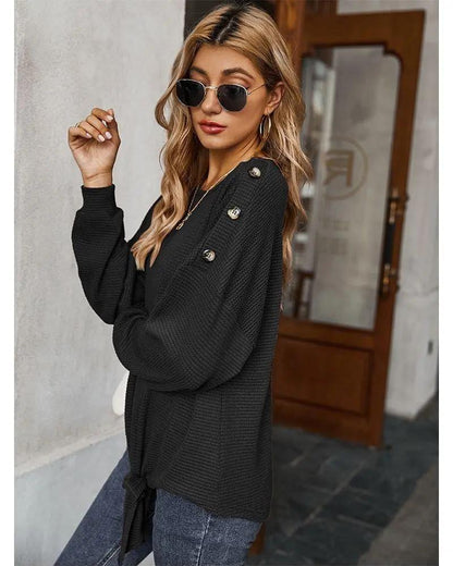 Contrast Button Shoulder Detail Sweater Anna-Kaci Wholesale