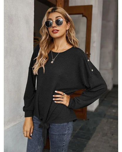 Contrast Button Shoulder Detail Sweater Anna-Kaci Wholesale