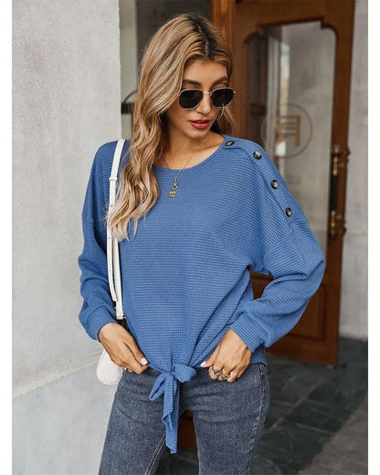 Contrast Button Shoulder Detail Sweater Anna-Kaci Wholesale