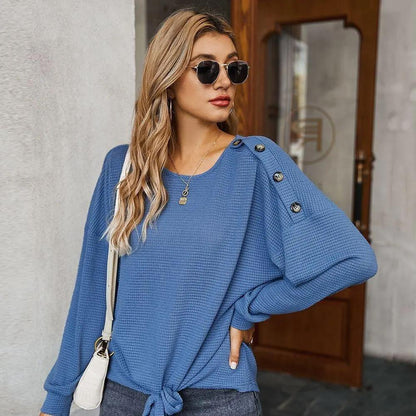 Contrast Button Shoulder Detail Sweater Anna-Kaci Wholesale