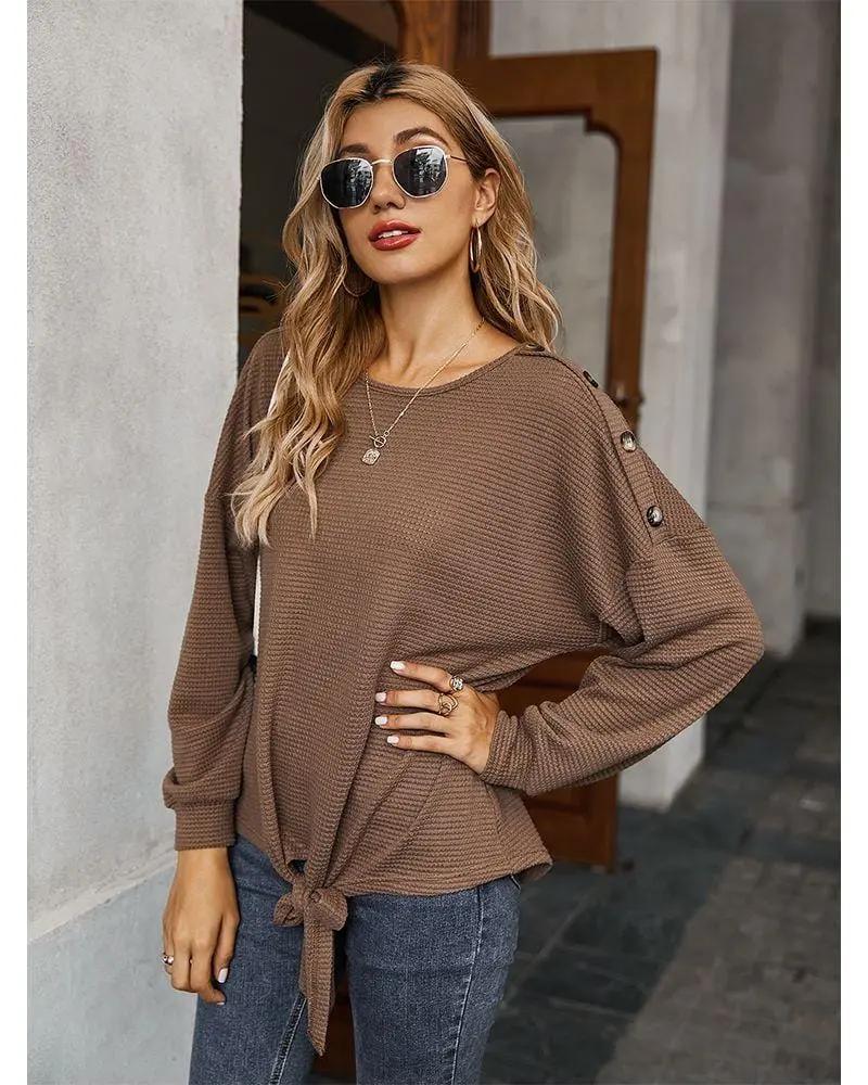 Contrast Button Shoulder Detail Sweater Anna-Kaci Wholesale